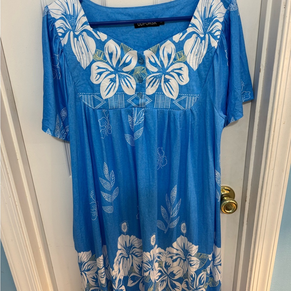 Blue Embellished Midi Dress with Short Sleeves